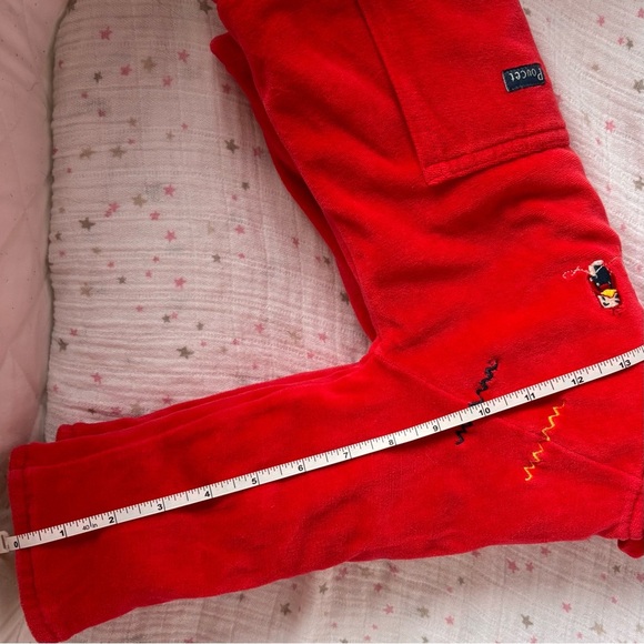 🐣 24M Red Velour Chunky Sweater Embroidered Ducks Collar Pocket Long Sleeve - Picture 12 of 13